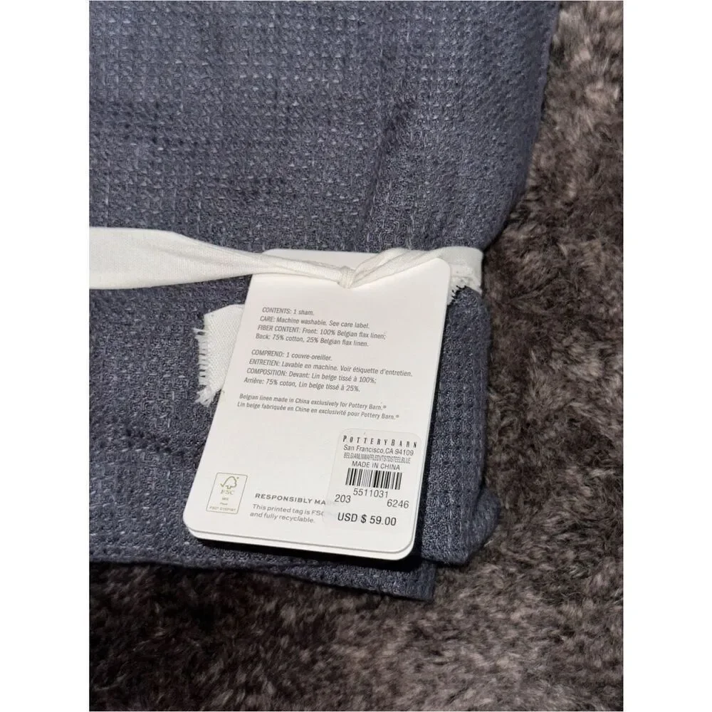 Pottery Barn Steel Blue Standard Belgian Flax Linen Waffle Weave 1-Sham 26
